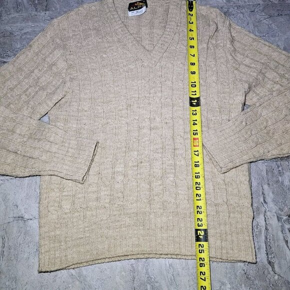 Vintage Alps Wintuk Orlon Sweater Womens Medium Pullover V Neck Beige Tan Brown - Picture 7 of 7